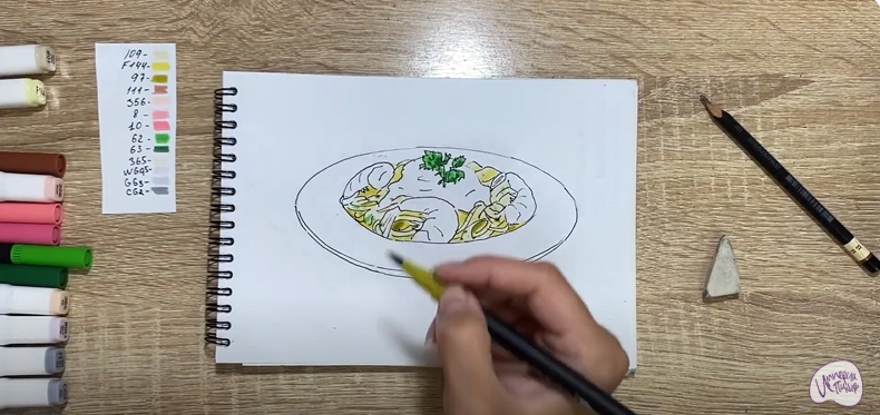Рисуем Паста с креветками
