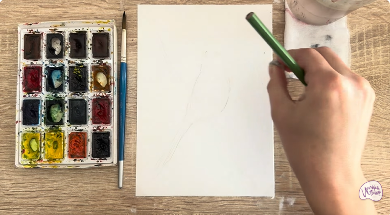 Рисуем Длиннохвостая синица