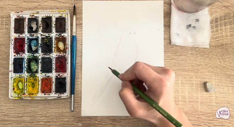 Рисуем Длиннохвостая синица