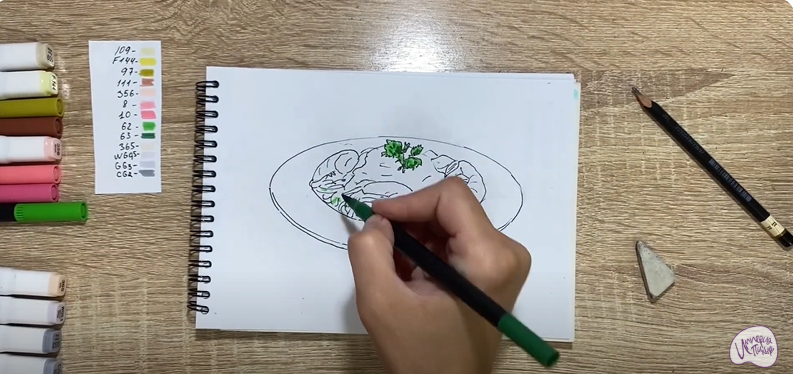 Рисуем Паста с креветками