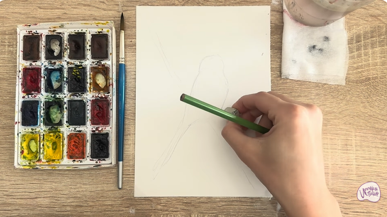 Рисуем Длиннохвостая синица