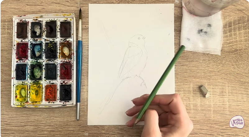 Рисуем Длиннохвостая синица