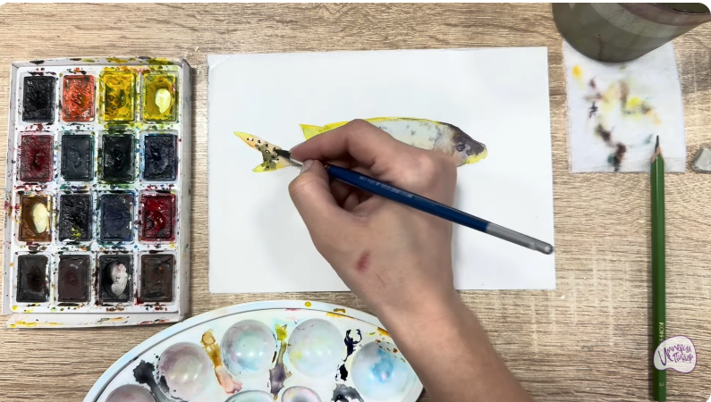 Рисуем Чернокрапчатый ворчун