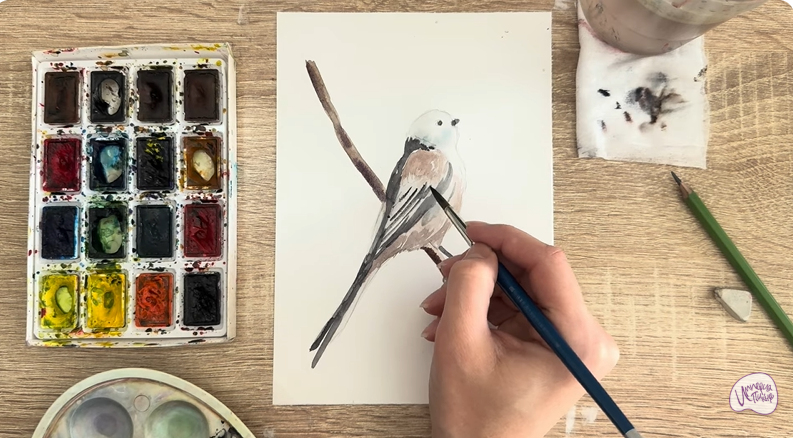 Рисуем Длиннохвостая синица