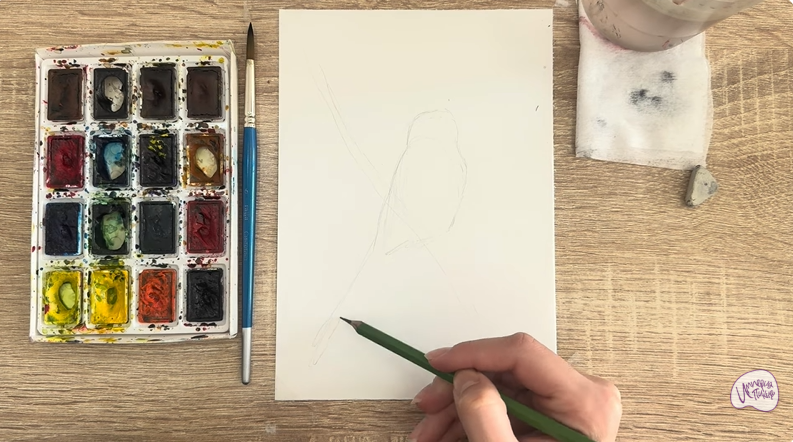 Рисуем Длиннохвостая синица