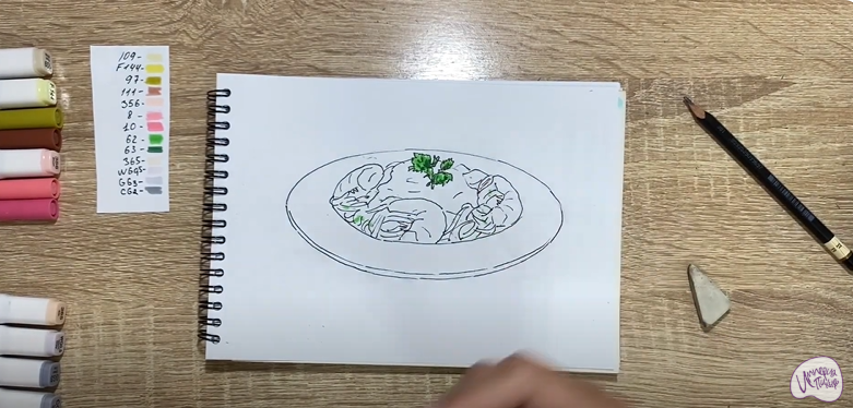Рисуем Паста с креветками