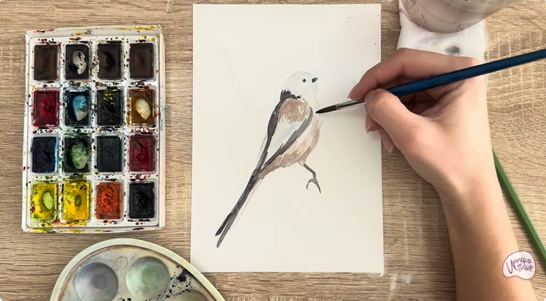 Рисуем Длиннохвостая синица