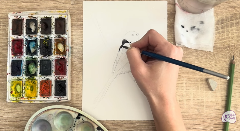 Рисуем Длиннохвостая синица