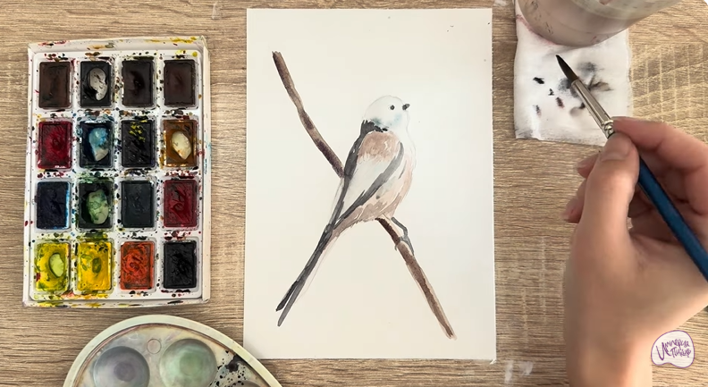 Рисуем Длиннохвостая синица