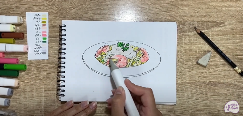 Рисуем Паста с креветками