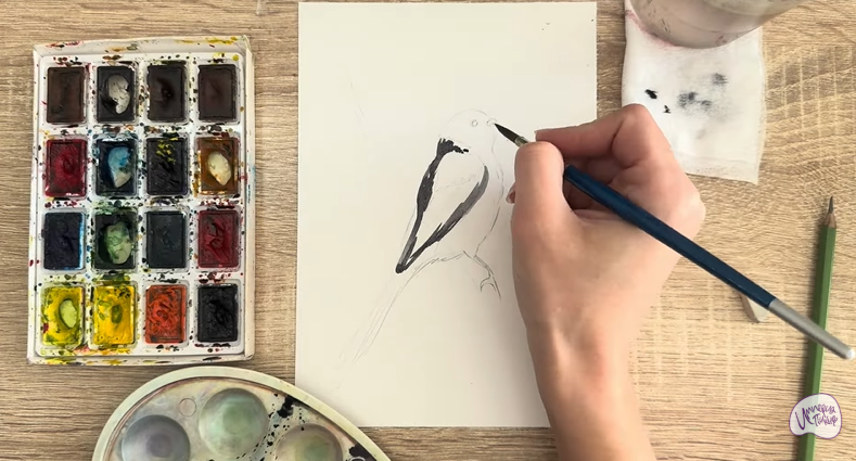 Рисуем Длиннохвостая синица