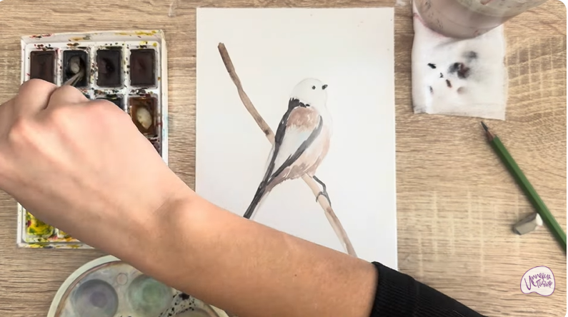 Рисуем Длиннохвостая синица