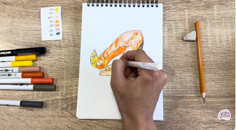 Рисуем Стейк из форели