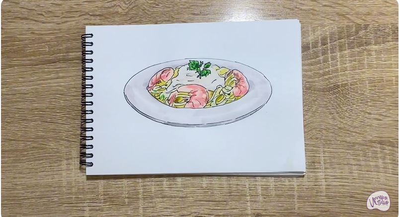 Рисуем Паста с креветками