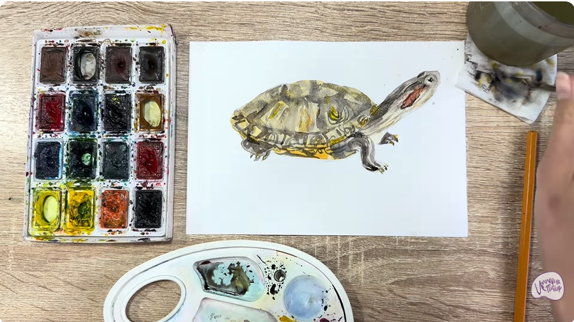Рисуем Красноухая черепаха