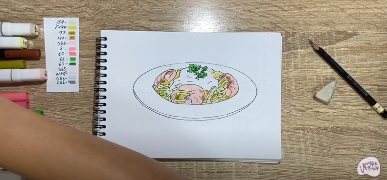 Рисуем Паста с креветками