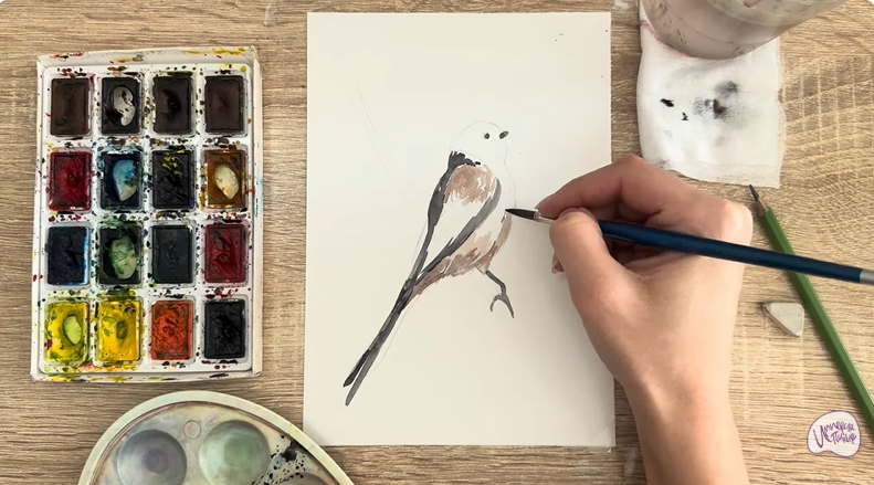 Рисуем Длиннохвостая синица