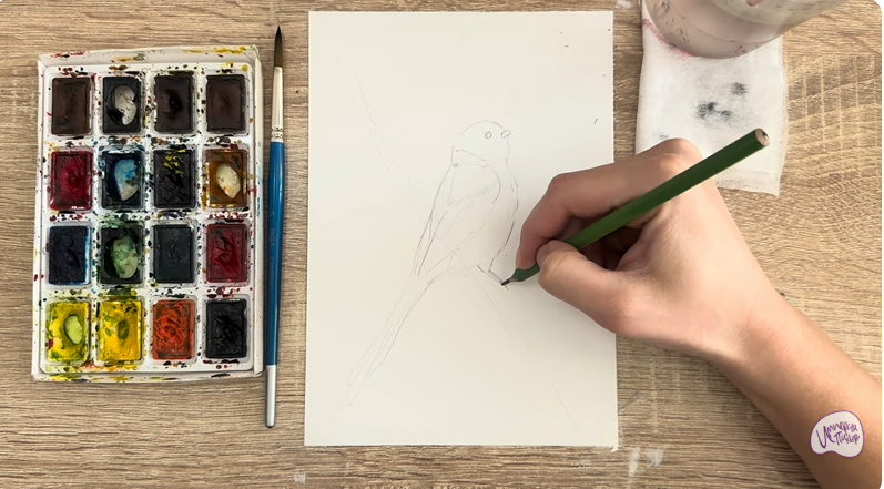 Рисуем Длиннохвостая синица