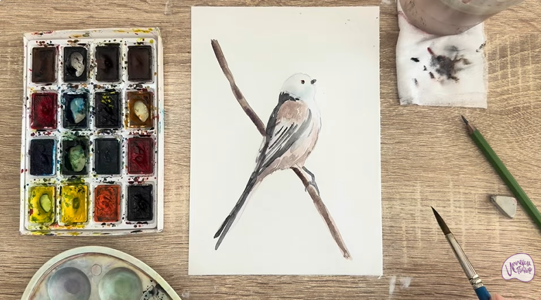 Рисуем Длиннохвостая синица