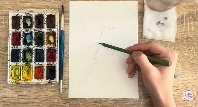 Рисуем Длиннохвостая синица