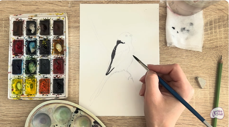 Рисуем Длиннохвостая синица