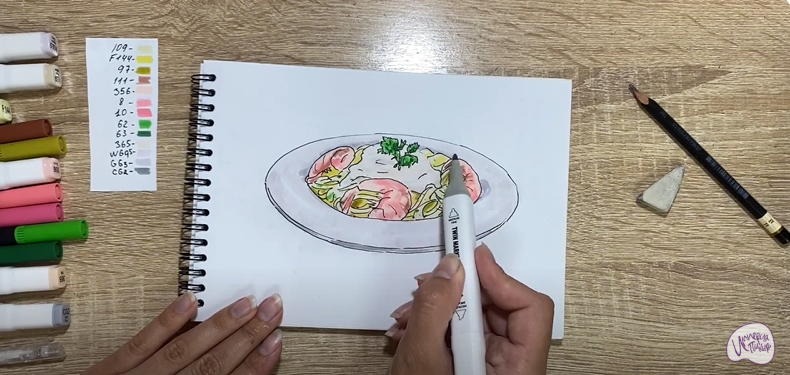Рисуем Паста с креветками
