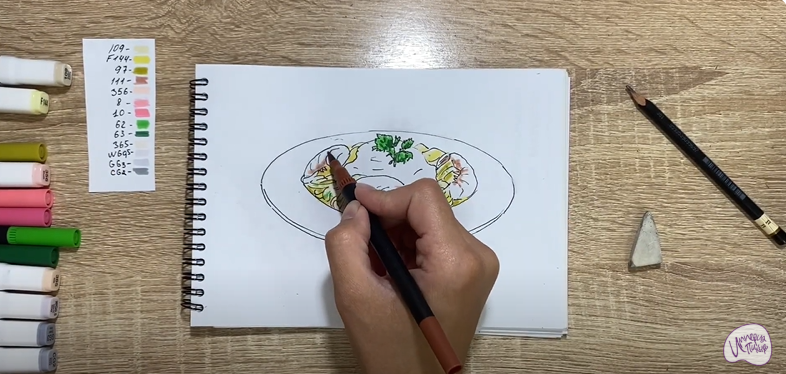 Рисуем Паста с креветками