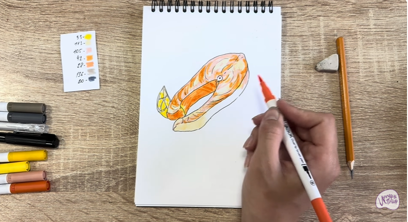 Рисуем Стейк из форели