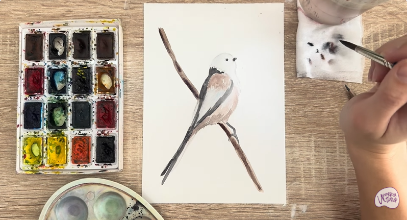 Рисуем Длиннохвостая синица