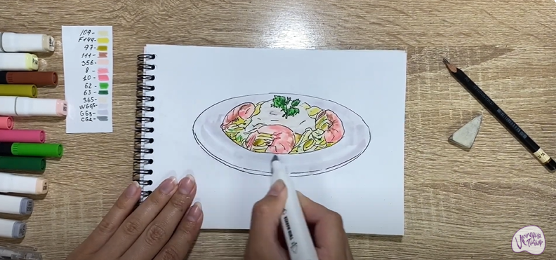 Рисуем Паста с креветками