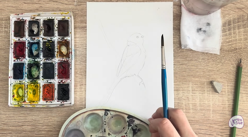 Рисуем Длиннохвостая синица