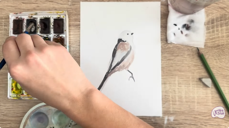 Рисуем Длиннохвостая синица