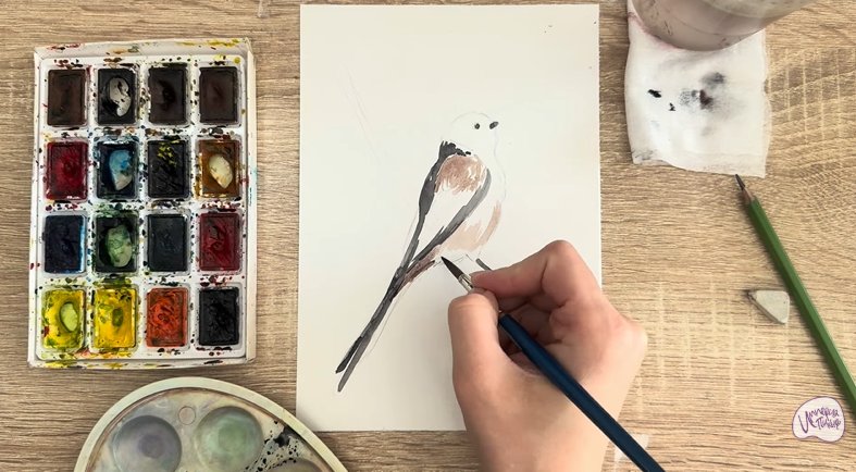 Рисуем Длиннохвостая синица