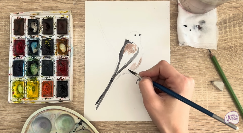 Рисуем Длиннохвостая синица